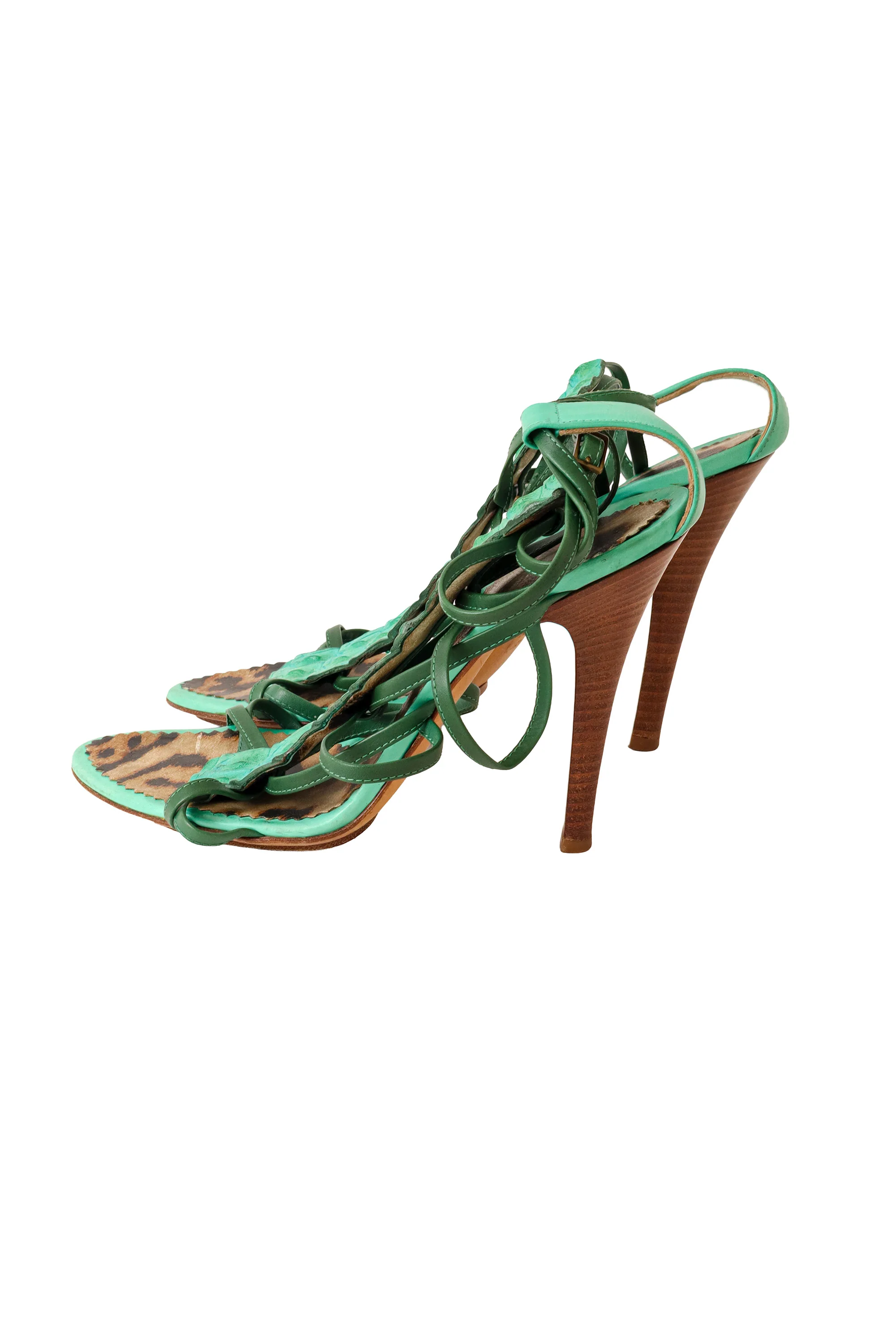 2005 S/S Green Strappy Crocodile Heels - Image 8
