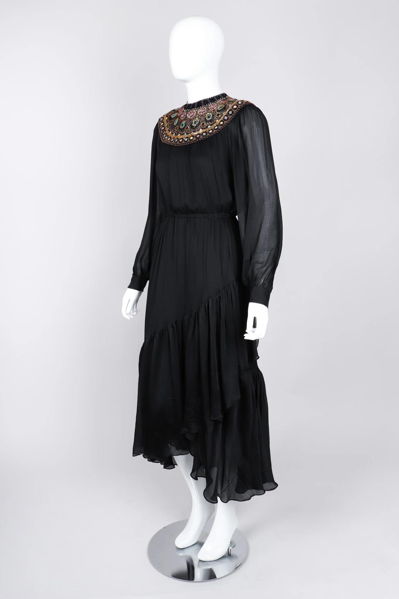 Beaded Collar Chiffon Dress - Image 4