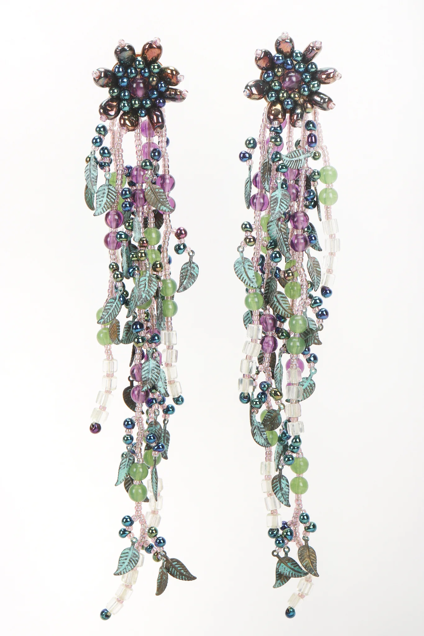 Beaded Leaf Drop Earrings