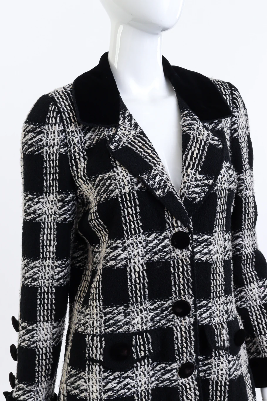 Check Bouclé & Velvet Trim Jacket - Image 4