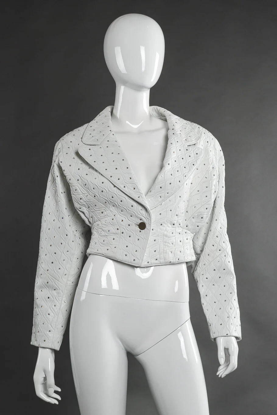 Cropped Rhinestone Leather Jacket