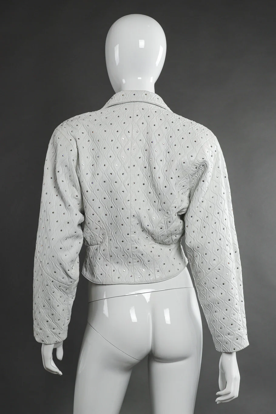 Cropped Rhinestone Leather Jacket - Image 4