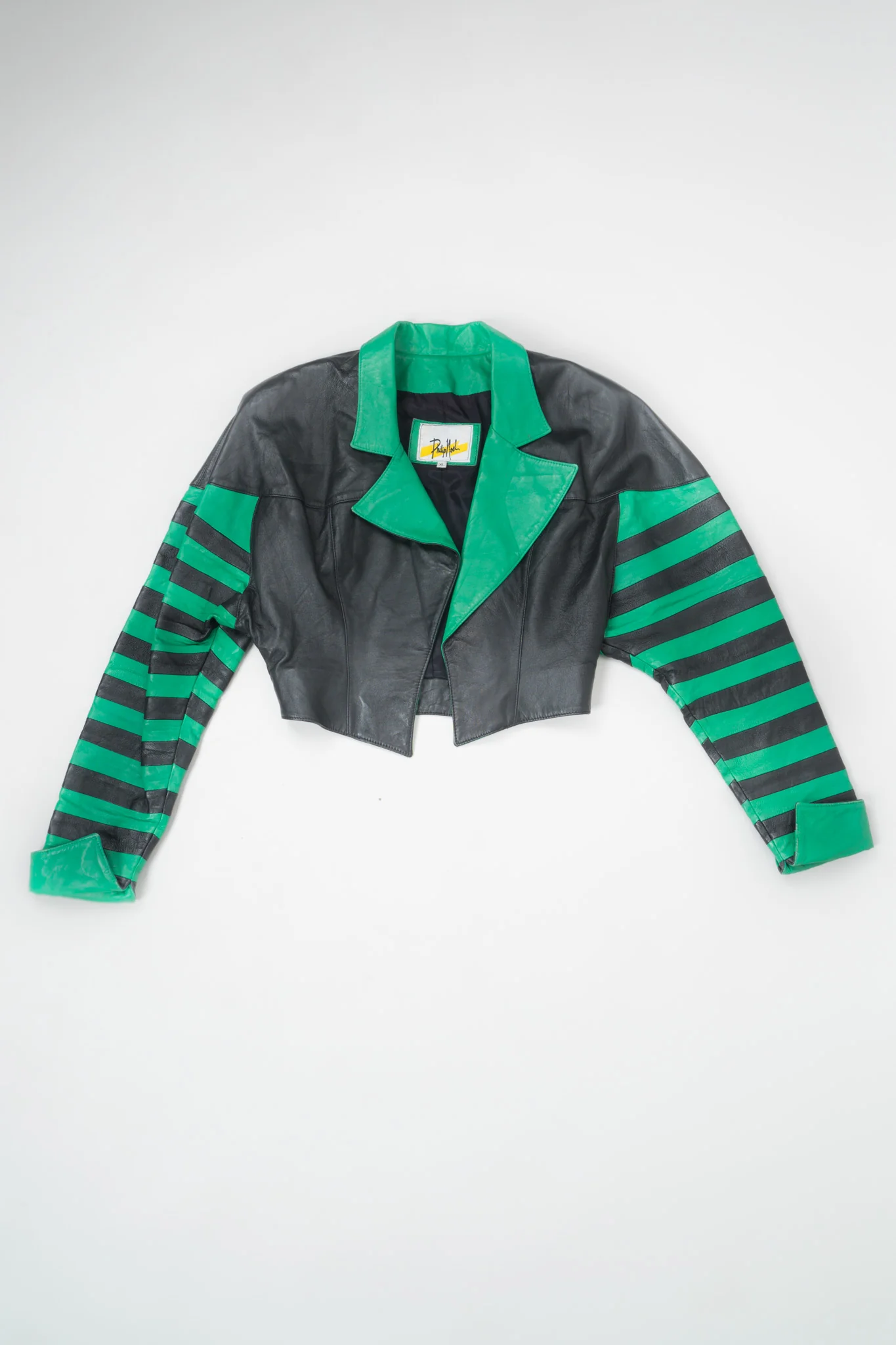 Cropped Stripe Leather Jacket - Image 11