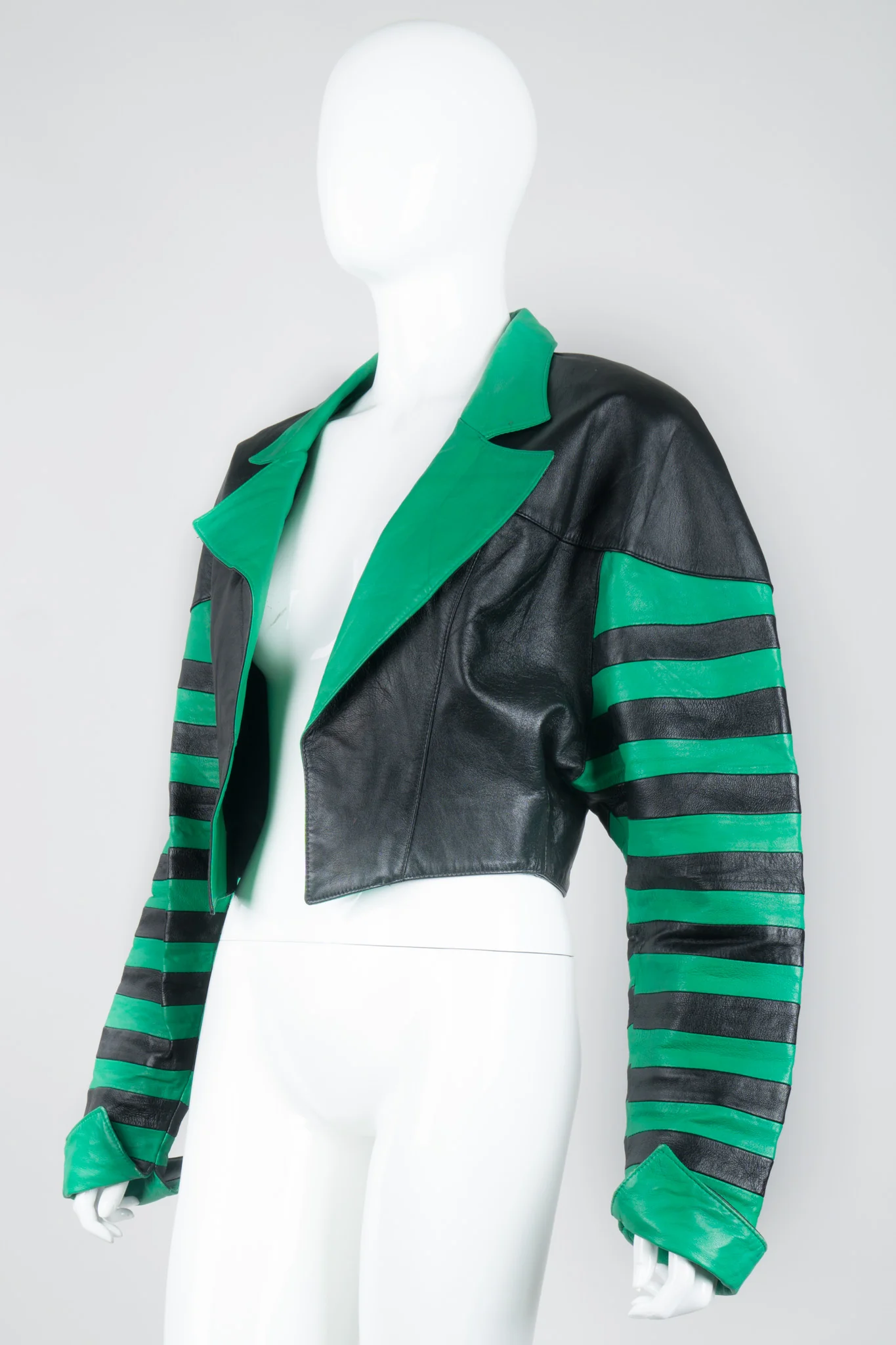 Cropped Stripe Leather Jacket - Image 3