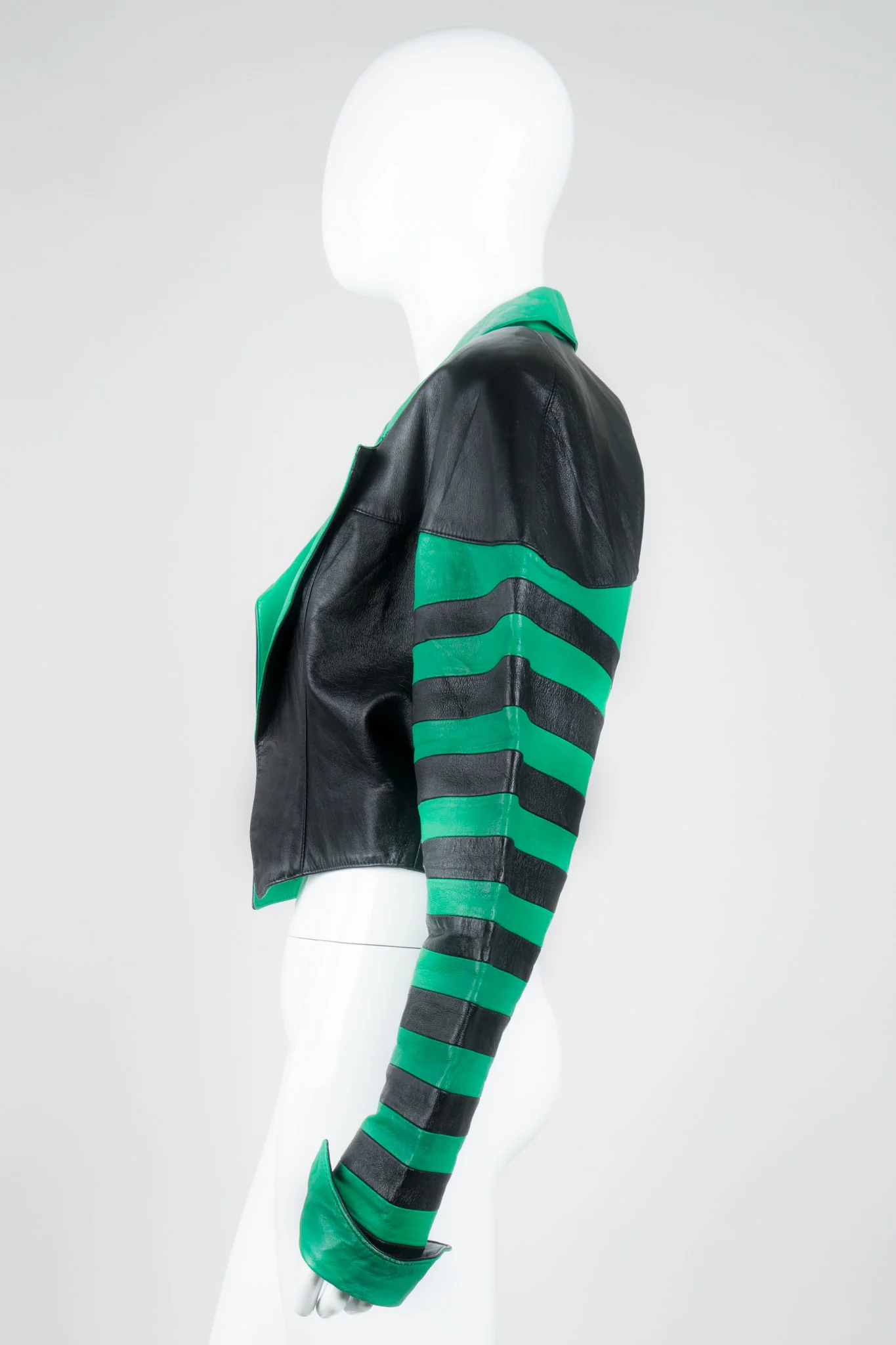 Cropped Stripe Leather Jacket - Image 4
