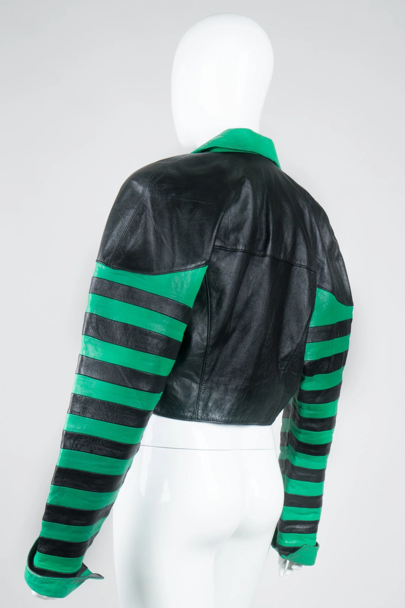 Cropped Stripe Leather Jacket - Image 5