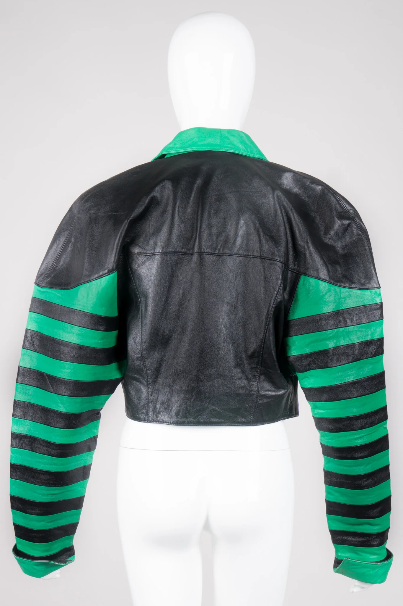 Cropped Stripe Leather Jacket - Image 6