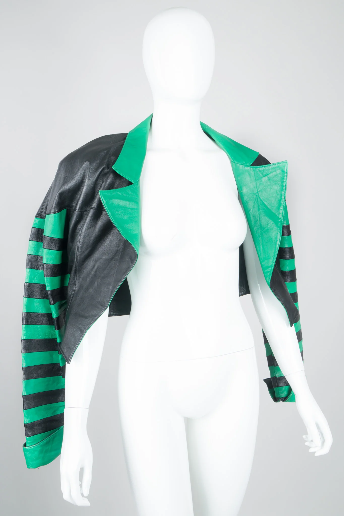 Cropped Stripe Leather Jacket - Image 8