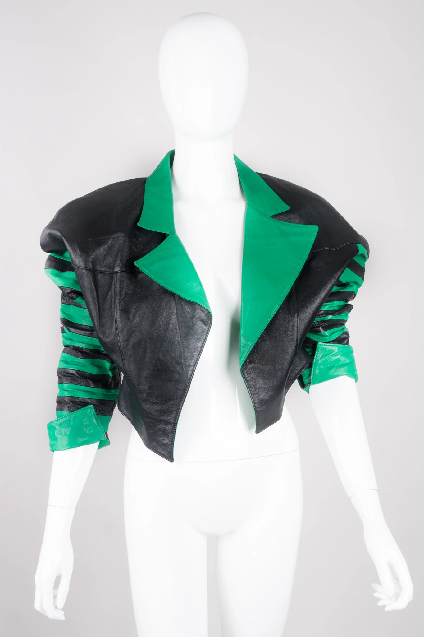 Cropped Stripe Leather Jacket - Image 9