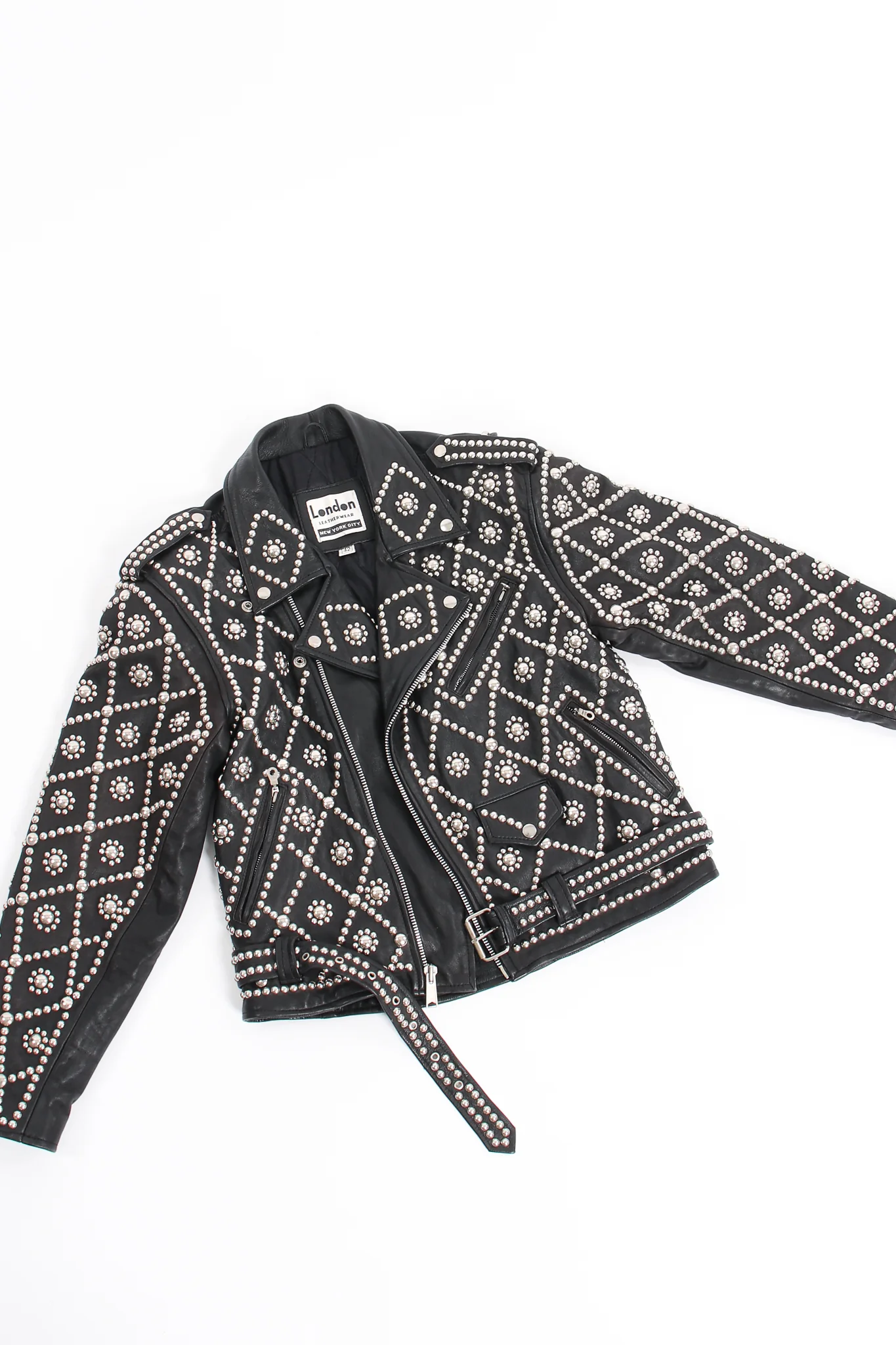 Diamond Studded Leather Moto Jacket - Image 15