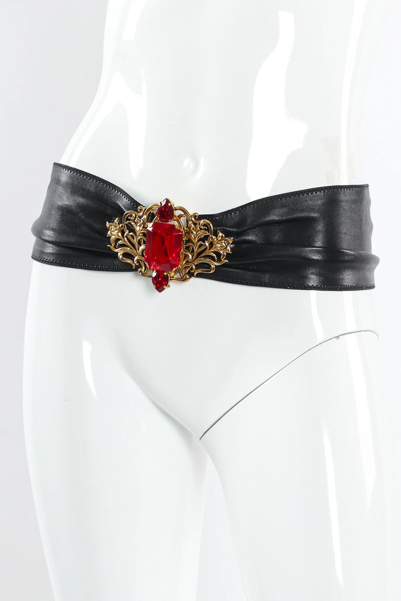 Filigree Ruby Crystal Leather Sash Belt - Image 3