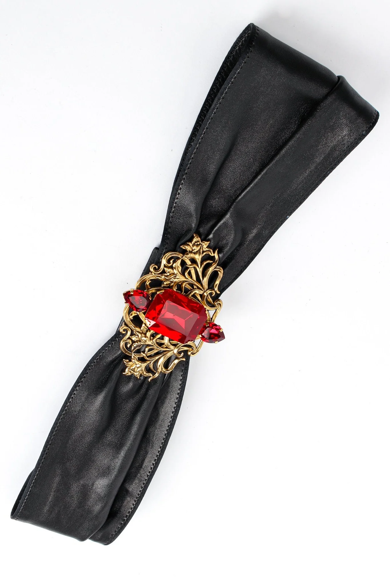 Filigree Ruby Crystal Leather Sash Belt - Image 4