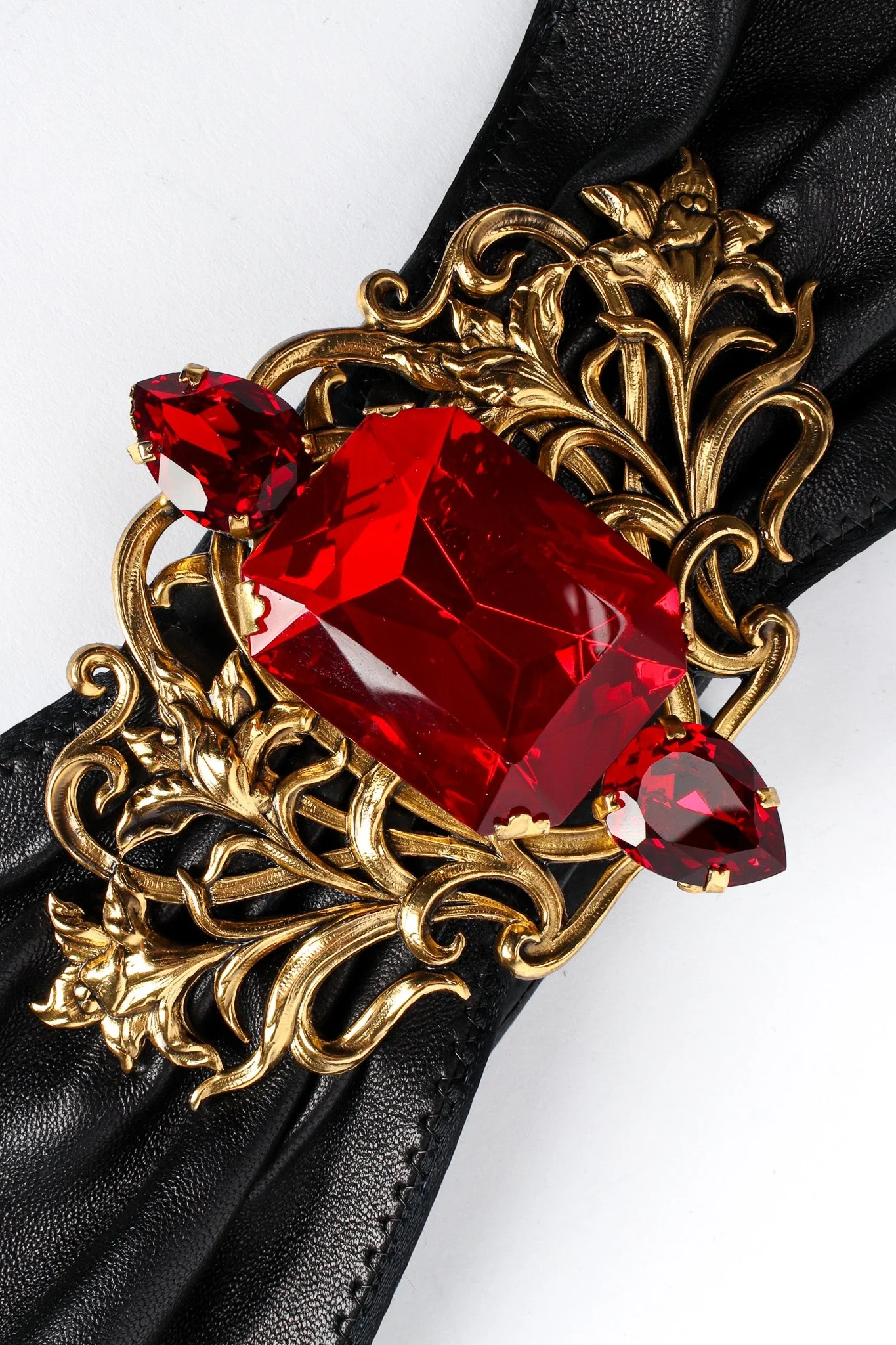 Filigree Ruby Crystal Leather Sash Belt - Image 6