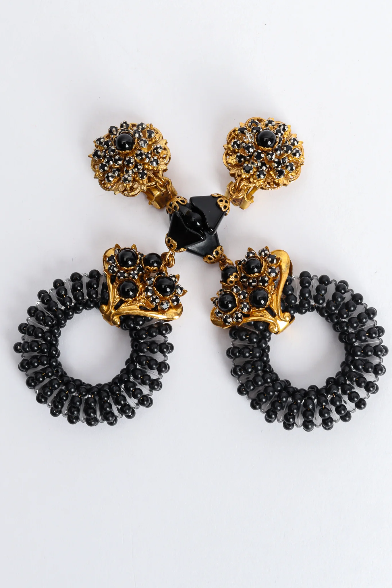 Filigree Stone Cluster Drop Hoop Earrings - Image 6