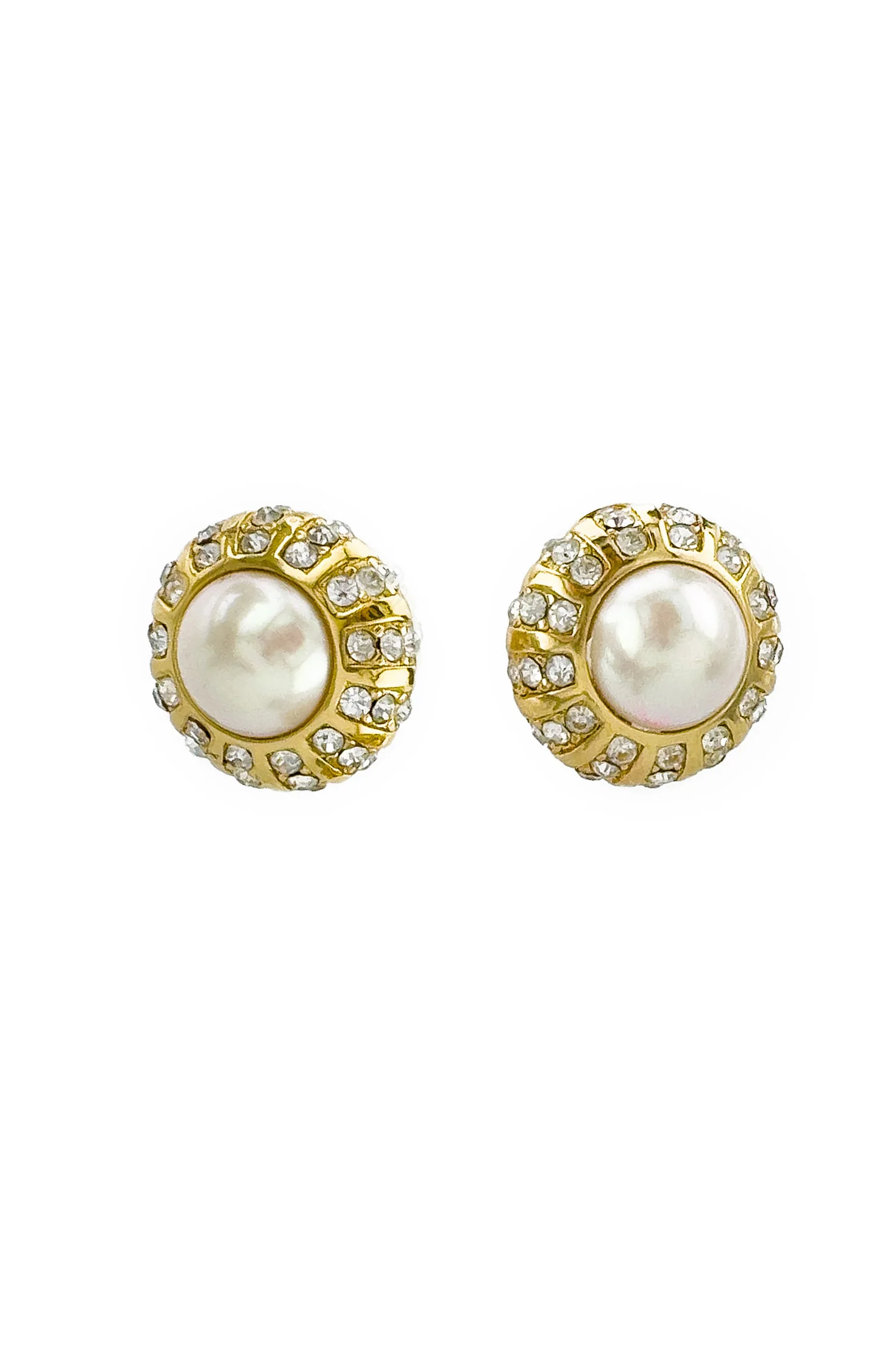 Rhinestone & Pearl Dome Button Earrings