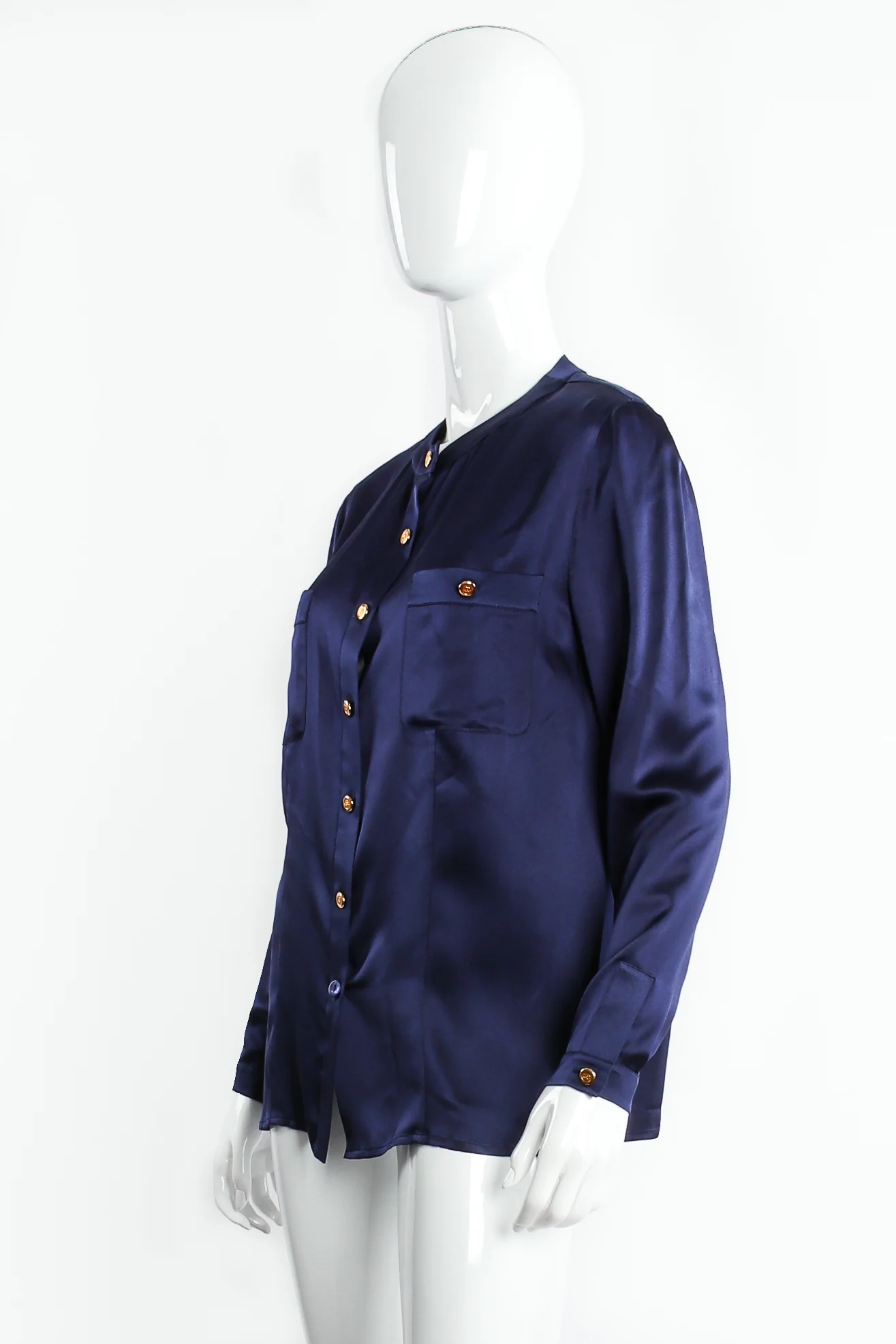 Satin Button Pocket Blouse - Image 3